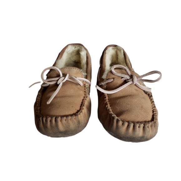 Women's Ugg 5612 Brown Leather Fur Lined Slip-On Slippers Size 8 - Picture 3 of 12